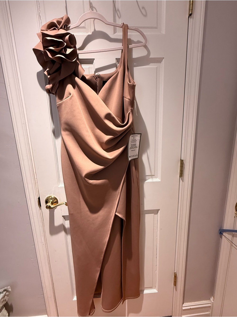 Women’s One-Shoulder Ruffled Draped Dress in Blush